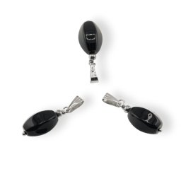 Pandantiv Obsidian negru oval, 14mm