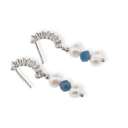 Cercei cu surub Perle de cultura si Kianit cu baza de Argint 925 semirotunda cu zirconii, 4-5mm