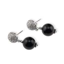 Cercei cu surub Turmalina neagra sfere cu baza din Argint 925 semisfera cu zirconii, 10mm