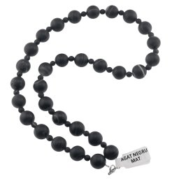 Colier Agat negru mat sfere, 4-10mm
