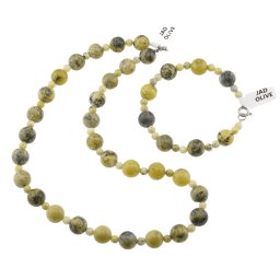 Set colier si bratara Jad olive sfere, 4-10mm