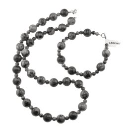 Set colier si bratara Larvikit sfere, 4-10mm