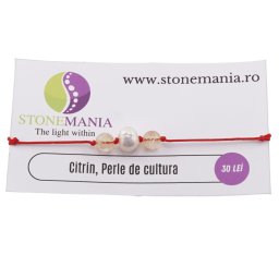 Bratara cu snur Citrin si Perla de cultura, 6-8mm