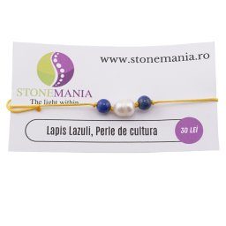 Bratara cu snur Lapis Lazuli si Perla de cultura, 6-8mm