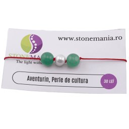 Bratara cu snur Aventurin si Perla de cultura, 8-10mm