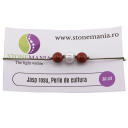 Bratara cu snur Jasp rosu si Perla de cultura, 8mm