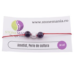 Bratara cu snur Ametist si Perla de cultura, 8mm