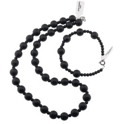 Set colier si bratara Onix negru mat sfere, 4-10mm