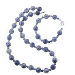 Set colier si bratara Sodalit mat sfere, 4-10mm