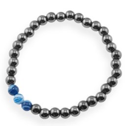Bratara pe elastic Hematit si Agat albastru, 6mm