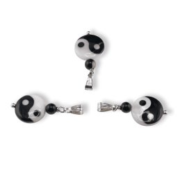 Pandantiv Sidef si Agat negru Yin Yang, 4-12mm