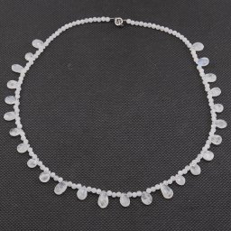 Colier Piatra lunii alba briolete 8-12mm si discuri fatetate 3mm