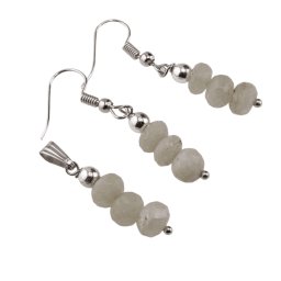 Set cercei cu agatatoare si pandantiv Acvamarin discuri fatetate, 7-8mm
