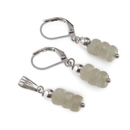 Set cercei cu agatatoare si pandantiv Piatra Lunii gri discuri fatetate, 6-7mm