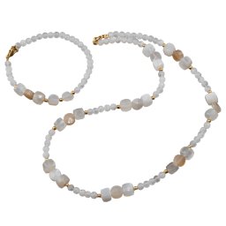 Set Colier si Bratara Piatra lunii sfere 4mm, cuburi si banuti fatetati 7mm