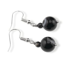 Cercei cu agatatoare Agat negru, sfere 10mm si 4mm