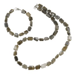 Set Colier si Bratara Labradorit fatetat 8-12mm si discuri 3mm