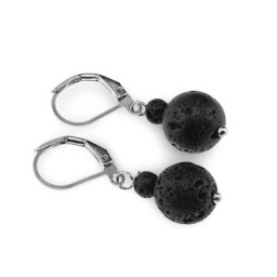 Cercei cu agatatoare Roca vulcanica, sfere 10mm si 4mm