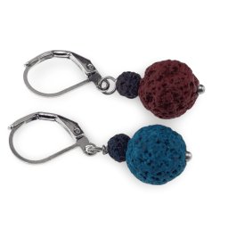 Cercei cu agatatoare Roca vulcanica multicolora, sfere 10mm si 4mm
