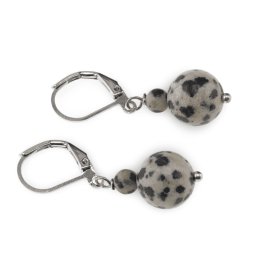 Cercei cu agatatoare Jasp dalmatian, sfere 10mm si 4mm