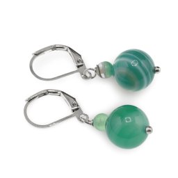 Cercei cu agatatoare Agat verde dantelat, sfere 10mm si 4mm