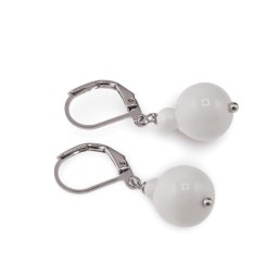 Cercei cu agatatoare Onix alb si Coral, sfere 10mm si 4mm