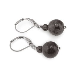 Cercei cu agatatoare Obsidian fulg de nea maroniu, sfere 10mm si 4mm