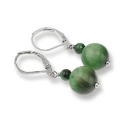 Cercei cu agatatoare Ochi de tigru verde, sfere 10mm si 4mm