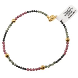 Bratara Granat Rhodolit, Spinel, Serafinit sfere fatetate 2mm si Hematit auriu sfere fatetate 4mm