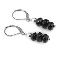 Cercei cu agatatoare Turmalina neagra discuri fatetate, 6mm