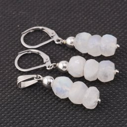 Set cercei cu agatatoare si pandantiv Piatra Lunii alba discuri fatetate, 7-8mm