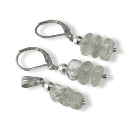 Set cercei cu agatatoare si pandantiv Acvamarin discuri fatetate, 6-8mm