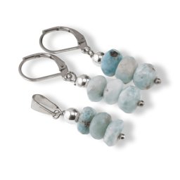 Set cercei cu agatatoare si pandantiv Larimar discuri fatetate, 7-8mm