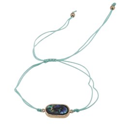 Bratara reglabila cu snur turcoaz si scoica abalone in montura ovala, 17mm