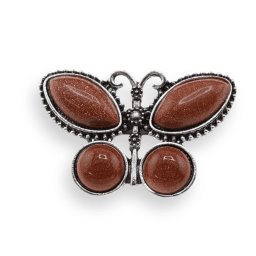 Brosa fluture cu Goldstone maro, 44mm