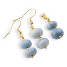 Set Cercei si Pandantiv Opal albastru discuri cu bumbi aurii, 10mm