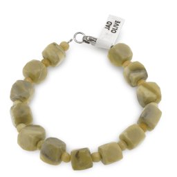 Bratara Jad Olive cuburi fatetate 8-9mm si discuri fatetate 4mm