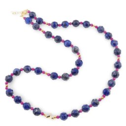 Colier Lapis Lazuli cu Rubin sfere fatetate si elemente din inox, 4-8mm