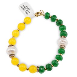 Bratara Agat galben sfere si verde discuri fatetate cu Perle de cultura cu bumbi din inox, 8-10mm