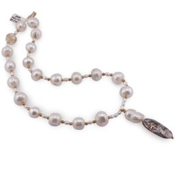 Colier Perle de cultura sfere 12-14mm si lunguiete 5mm cu bumbi aurii si pandantiv din Scoica Abalone