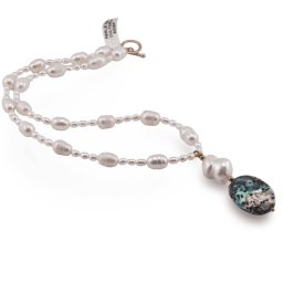 Colier Perle de cultura lunguiete 5-10mm si pandantiv din Scoica Abalone