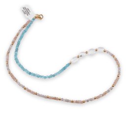 Colier Apatit, Labradorit, Piatra lunii discuri fatetate 3-4mm si Cristal de stanca neuniform 8mm cu bumbi aurii