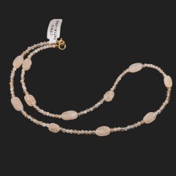 Colier Piatra Lunii piersica oval neregulat 10-12mm si Citrin sfere 4mm