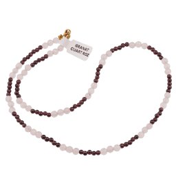 Colier Cuart roz sfere fatetate si Granat sfere, 3-4mm
