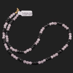 Colier Cuart roz sfere fatetate 4mm si Turmalina neagra discuri fatetate 5mm