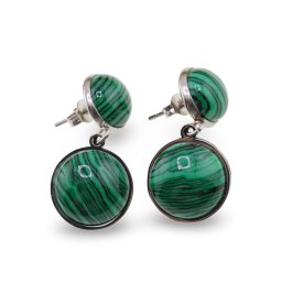 Cercei cu surub Malachit - model rotund, 30mm