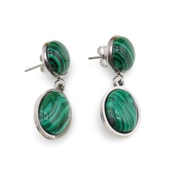 Cercei cu surub Malachit - model oval, 32mm