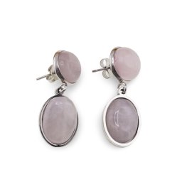 Cercei cu surub Cuart roz - model oval, 32mm