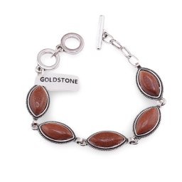 Bratara Goldstone maro cu montura din metal, model oval ascutit