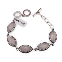 Bratara Cuart roz cu montura din metal, model oval ascutit